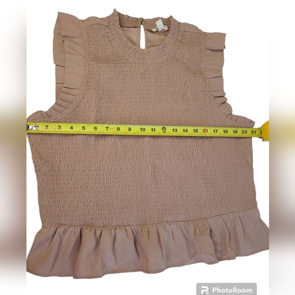 Goodthreads Women Georgette Smocked-Front Ruffle Sleeveless Brown Shirt Size XL - Picture 4 of 11